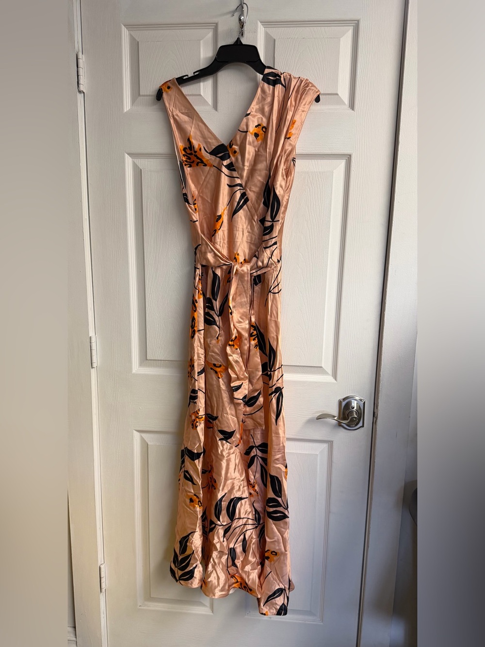 Marni Peach Floral Wrap Maxi Dress with Black & Orange Accents